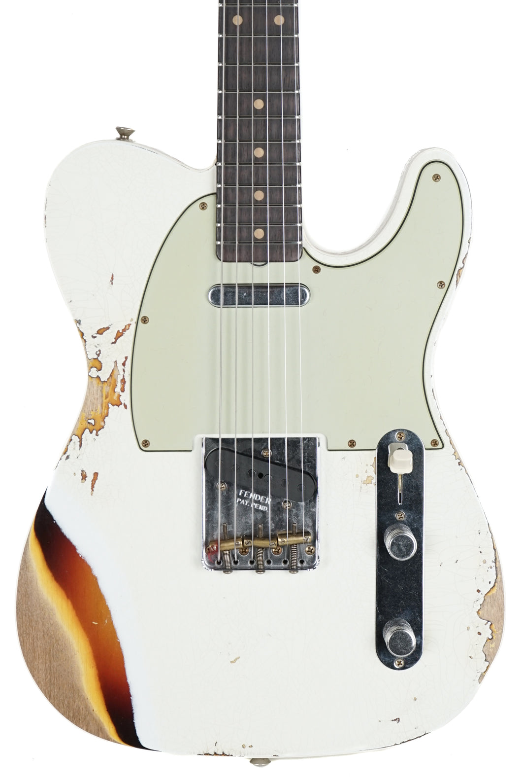 New Fender Custom Shop 1960 Telecaster Custom Heavy Relic Aged Olympic White Over Chocolate 3 Color Sunburst