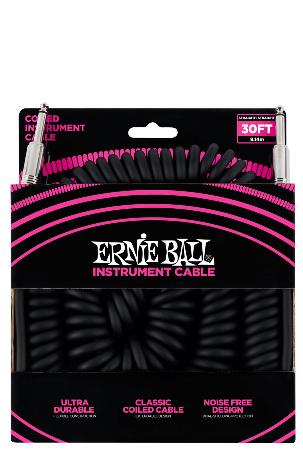 Ernie Ball Coiled Instrument Cable Straight/Straight 30ft - Black
